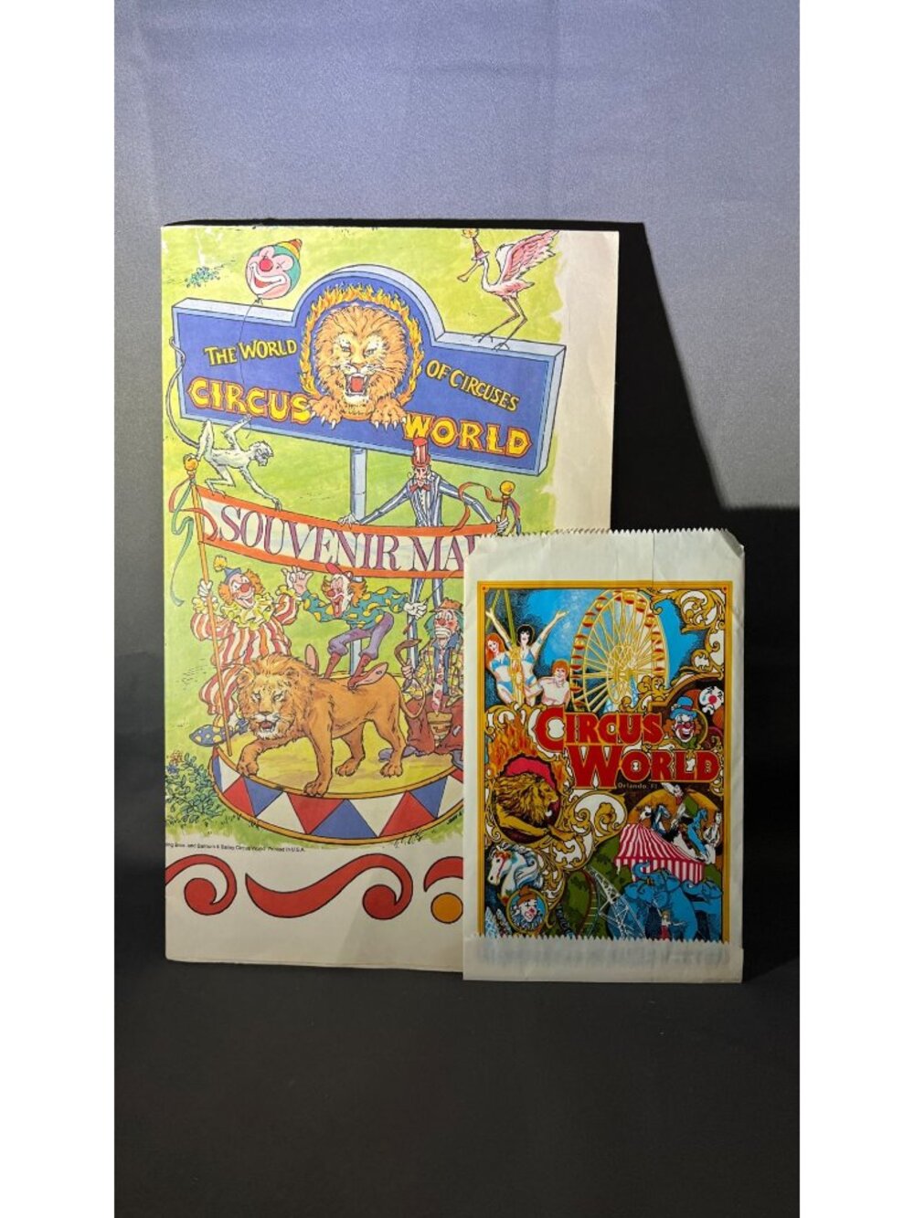 Vintage The World Of Circuses Souvenir Map & 1980s Circus World Bag